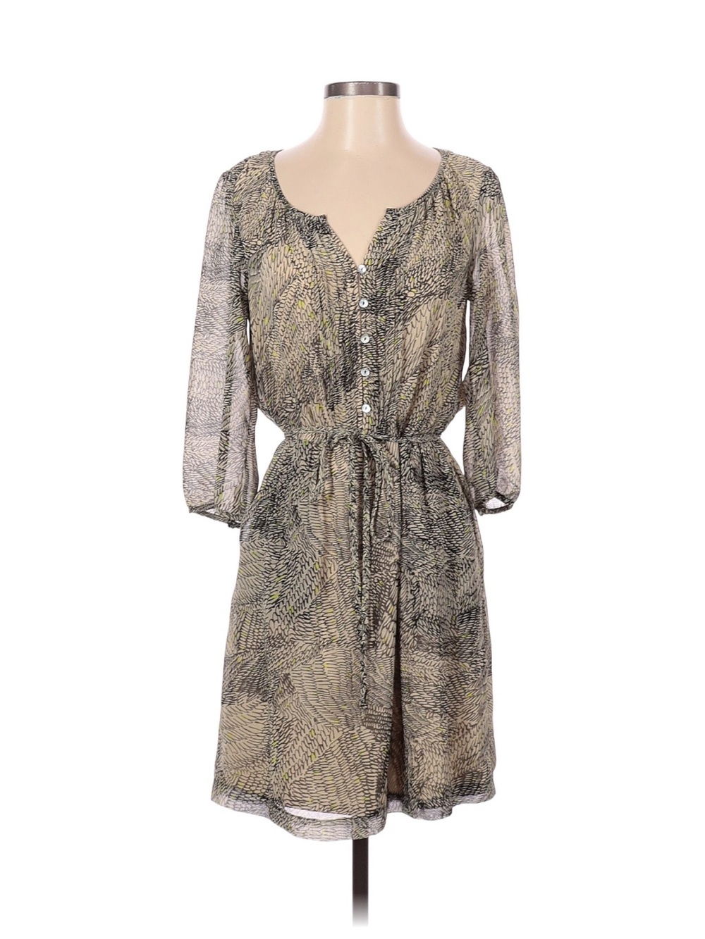 Sheer Patterned Drawstring Waist Dress